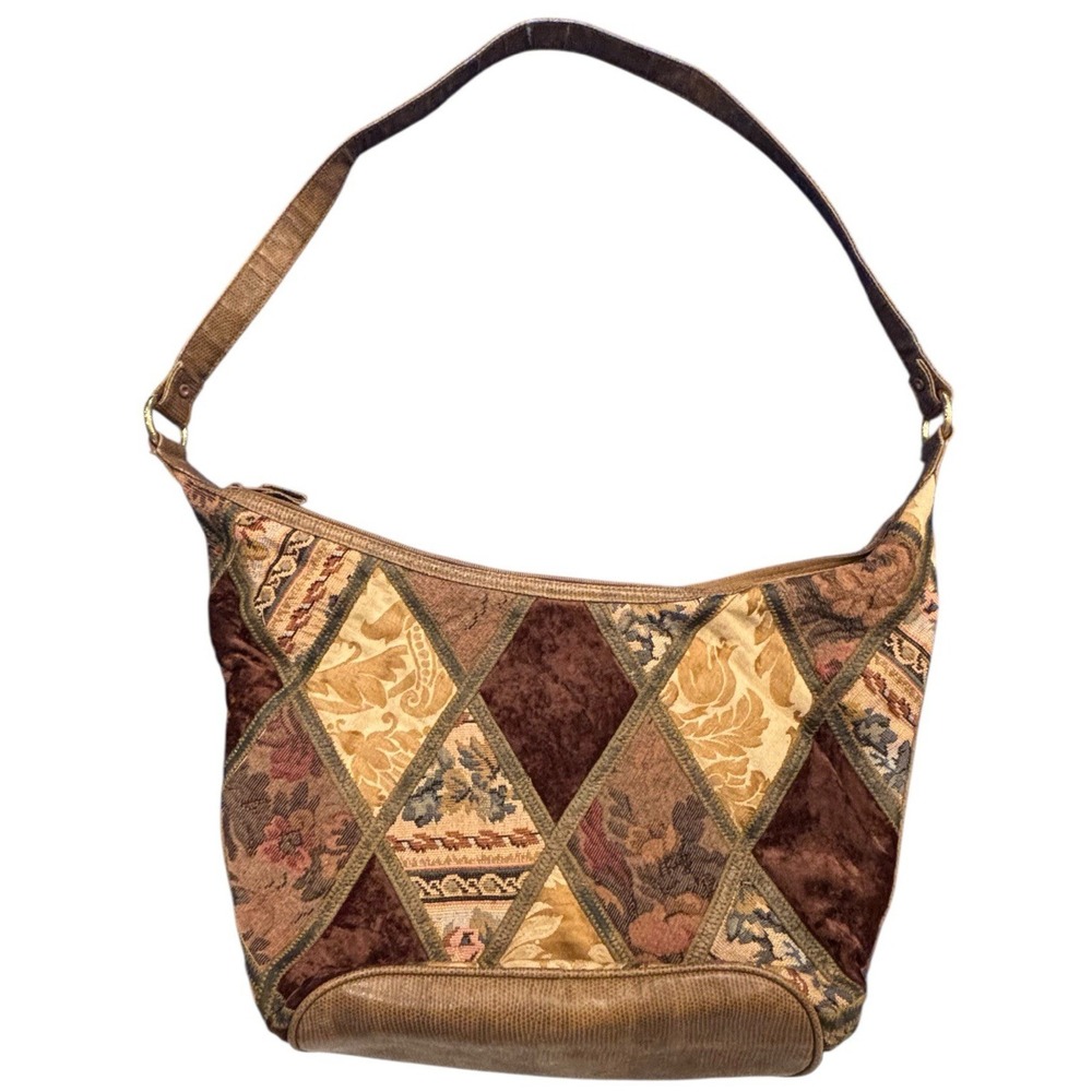 Vintage Boho Patchwork Tapestry Hobo Shoulder Bag Earth Tones Y2K Handmade Large - Picture 16 of 16